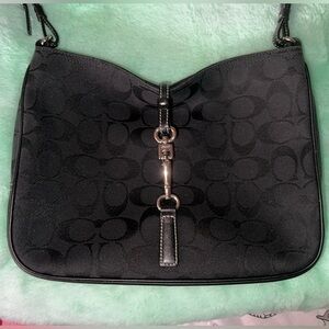 Coach Black Hampton Baguette Signature Shoulder Bag Y2K EUC